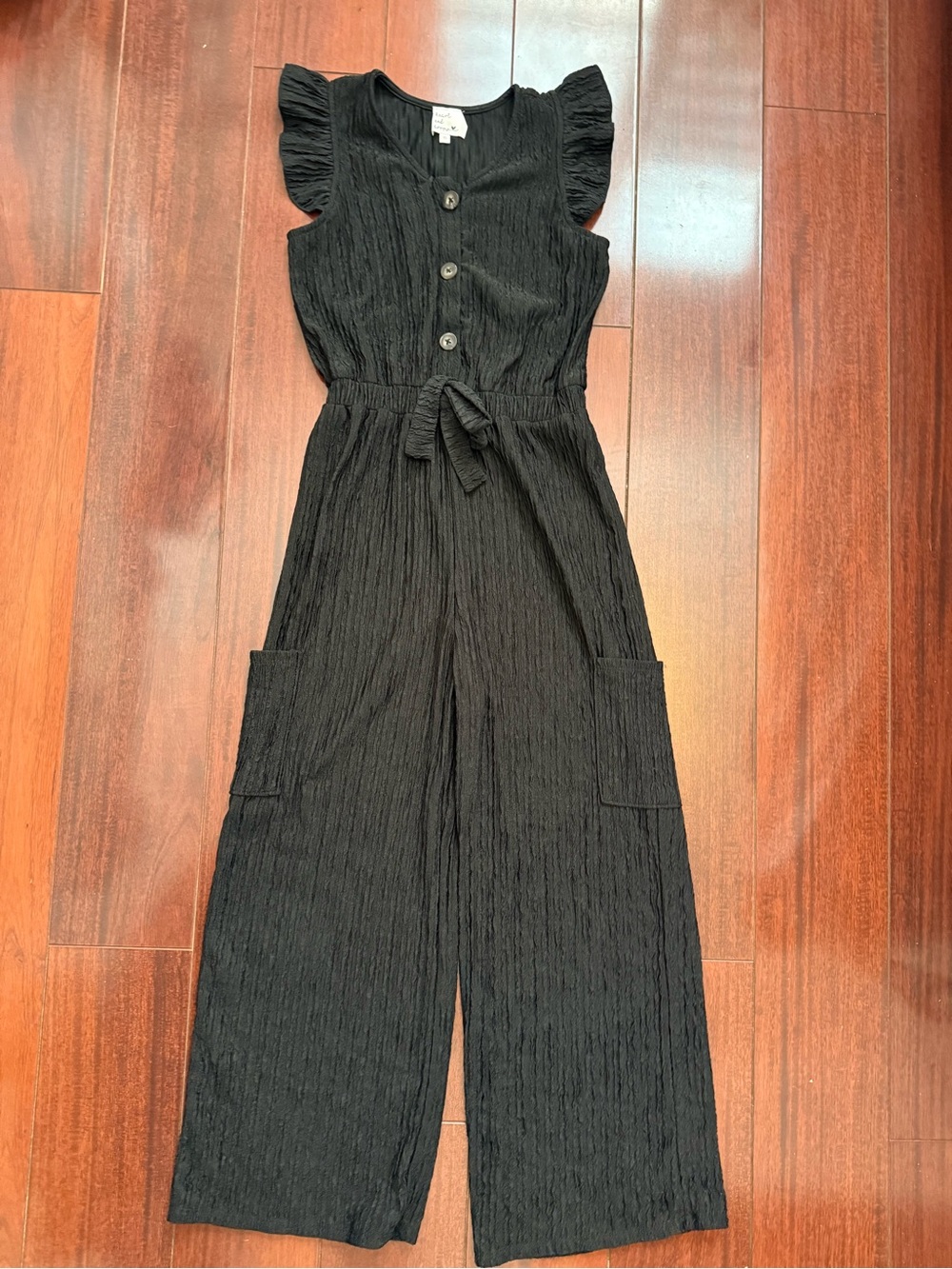 Girls' Black Flutter-Sleeve Romper Jumpsuit - Casual One-Piece